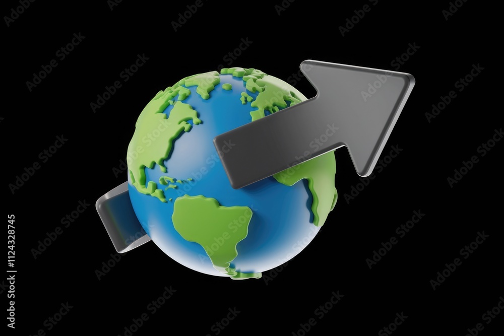 Fototapeta premium A 3D rendering of a globe encircled by arrows, symbolizing global connectivity and growth.