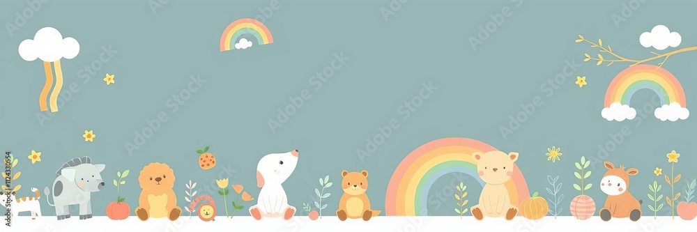 Vector hand drawn collection of nursery decorations, including baby clothes, rainbows, toys, animals, branches, and fruit, hand drawn, baby clothes Vector hand drawn collection of nursery decorations, including baby clothes, rainbows, toys, animals, branches, and fruit, hand drawn, baby clothes
