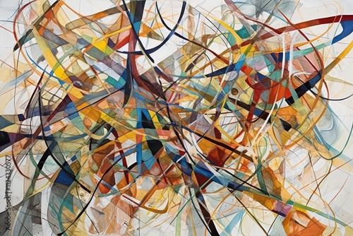 Abstract colorful painting with intersecting lines and shapes. photo