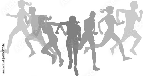 A set of silhouette runners running or jogging. Active sports people healthy players fitness silhouettes concept.