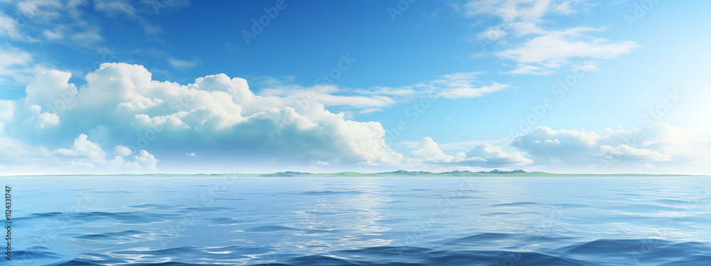sea landscape. sky over calm sea. Blue sea and sunny sky on horizon over calm water sea landscape. sky over calm sea. Blue sea and sunny sky on horizon over calm water