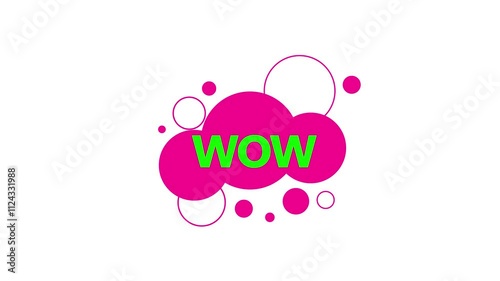 Text wow animated on colorful speech bubble animated on black background.