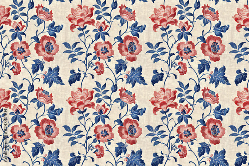 Red and blue chinoiserie pattern