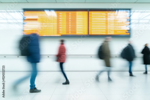 Wallpaper Mural Motion Blur of Travelers in Airport Terminal with Currency Exchange Display Torontodigital.ca