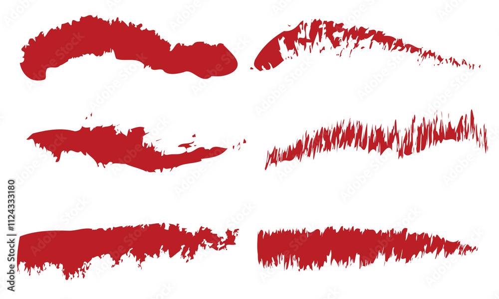 Red brush strokes set, grunge paint. Vector illustration. Distress texture banners collection . isolated on white and black background. EPS 10 Red brush strokes set, grunge paint. Vector illustration. Distress texture banners collection . isolated on white and black background. EPS 10