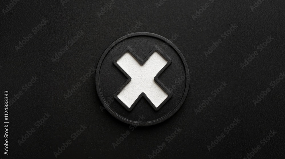 Obraz premium A black circle with a white X in the center, signifying rejection or cancellation.