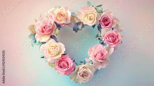 Romantic Heart Shaped Wreath of Delicate Pastel Roses