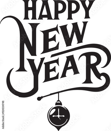 HAPPY NEW YEAR black silhouette vector art typography