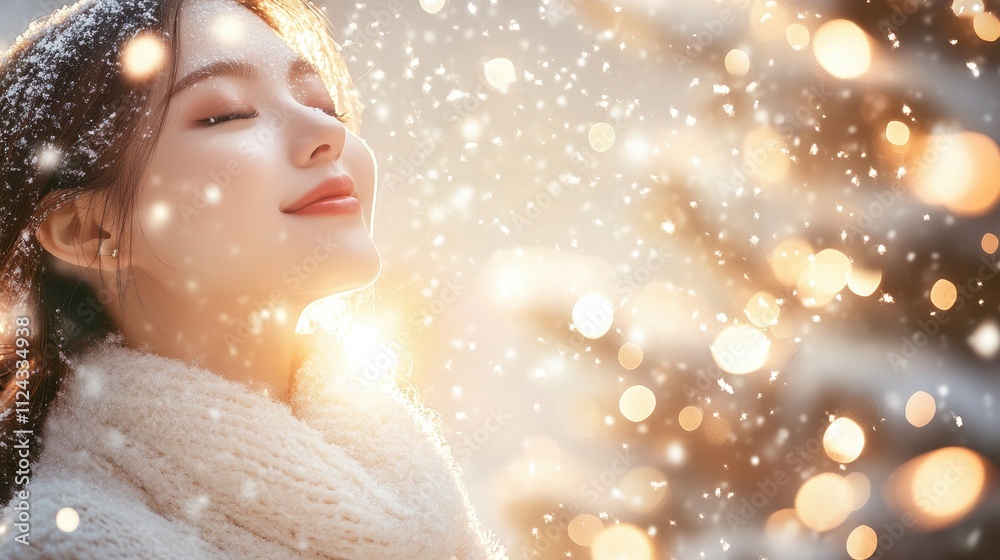 Young Woman Blowing Snow in winter park in the snow,Winter holidays concept,Young woman winter portrait,winter fairy tale,happy vacation,winter season,space for text. Young Woman Blowing Snow in winter park in the snow,Winter holidays concept,Young woman winter portrait,winter fairy tale,happy vacation,winter season,space for text.
