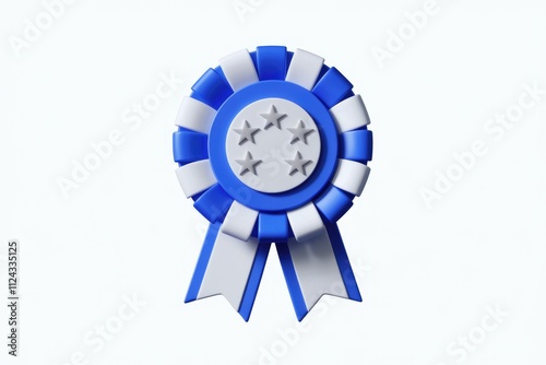 A 3D rendered blue and white rosette with five stars, symbolizing achievement or high rating. photo