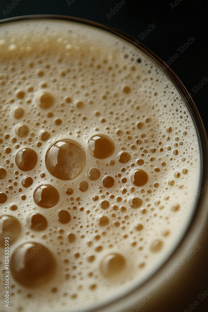A close-up of a frothy beverage shows numerous bubbles on its surface, creating a pleasing texture. This moment captures a relaxed afternoon vibe A close-up of a frothy beverage shows numerous bubbles on its surface, creating a pleasing texture. This moment captures a relaxed afternoon vibe