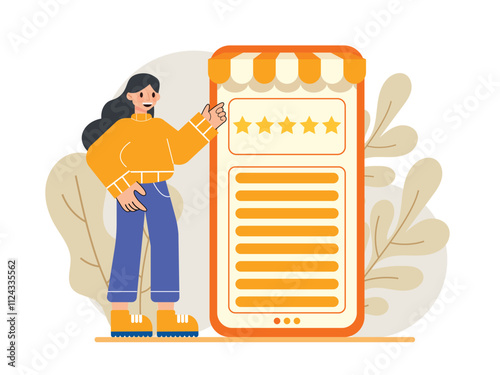 E-Commerce Illustration, Star Ratings Interface for Online Reviews, Flat Vector Illustration.