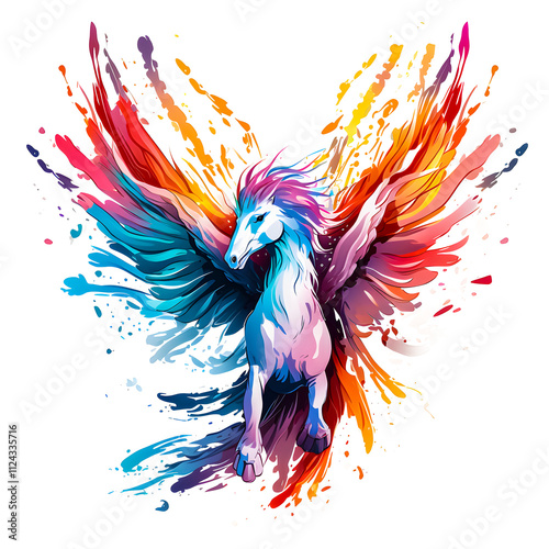 Pegasus illustration with colorful paint splash for T-shirt screen printing design tee print for apparel merchandise