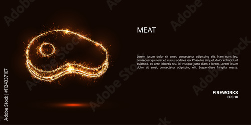 Meat. A meat consists of sparks and fire. Festive bright fireworks. Decorative element for celebrations and holidays. Vector illustration.