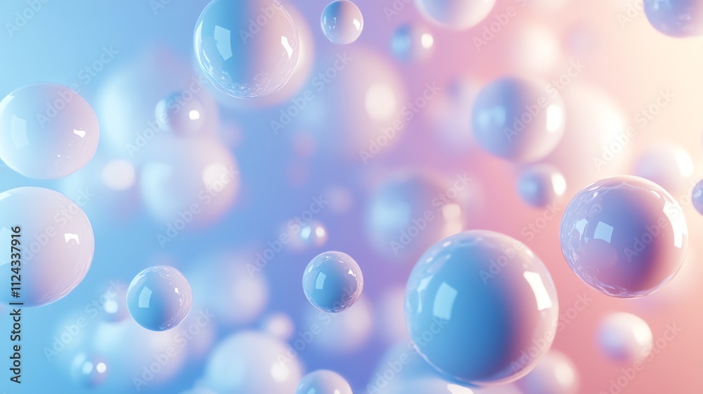 Abstract 3D render of white, blue, and pink orbs. Abstract 3D render of white, blue, and pink orbs.