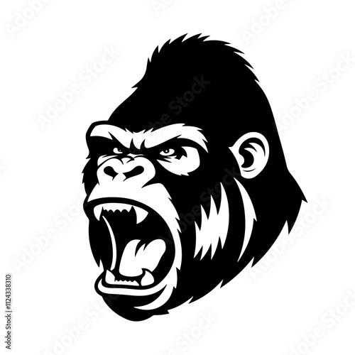 Angry gorilla. Gorilla head logo silhouette. Sport vector logo gorilla, gorilla icon, gorilla head, vector.  A black and white vector illustration of a gorilla head.