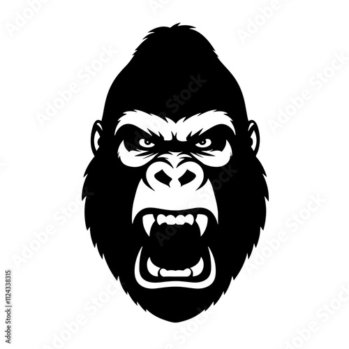 Angry gorilla. Gorilla head logo silhouette. Sport vector logo gorilla, gorilla icon, gorilla head, vector. A black and white vector illustration of a gorilla head.