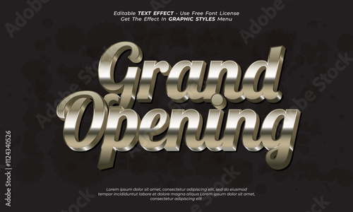 A 3D metallic text that says Grand Opening on a dark background