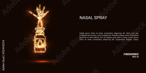 Nasal spray. A nasal spray consists of sparks and fire. Festive bright fireworks. Decorative element for celebrations and holidays. Vector illustration.