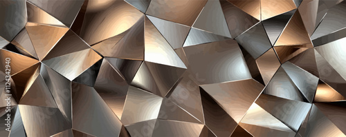 Create a background with overlapping, irregular polygons in metallic shades for a luxurious, sophisticated look, vector pattern background, flat style.