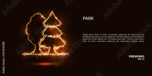 Park. A park consists of sparks and fire. Festive bright fireworks. Decorative element for celebrations and holidays. Vector illustration.