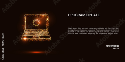 Program update. A program update consists of sparks and fire. Festive bright fireworks. Decorative element for celebrations and holidays. Vector illustration.