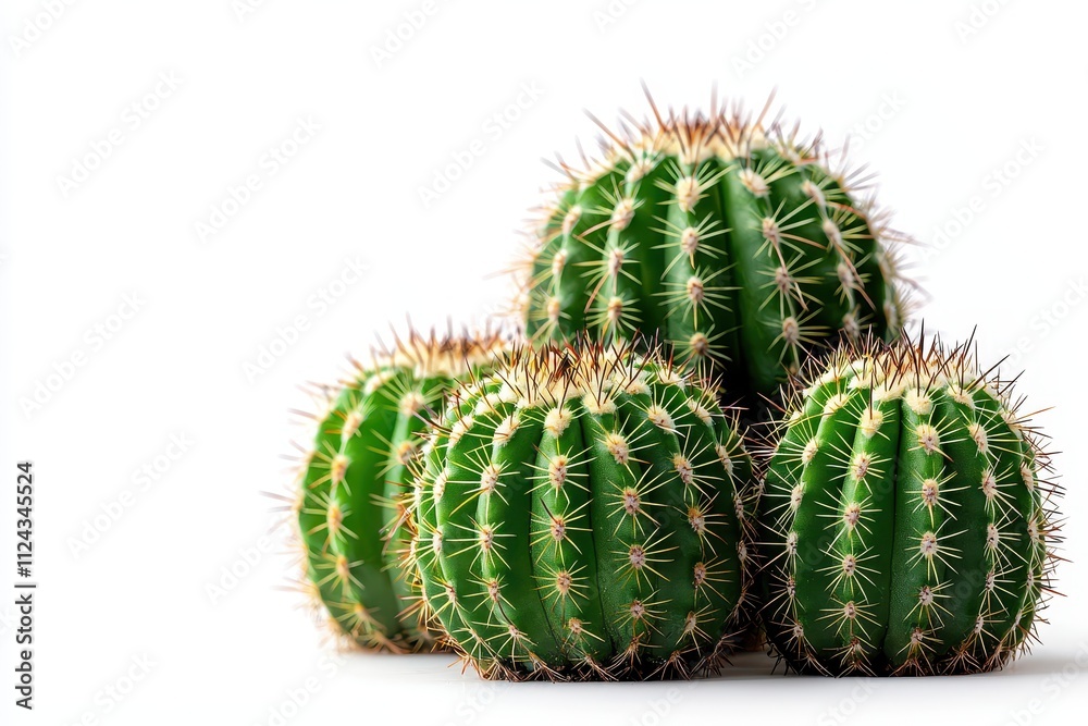 Vibrant Cacti with Sharp Thorns on White Background Vibrant Cacti with Sharp Thorns on White Background