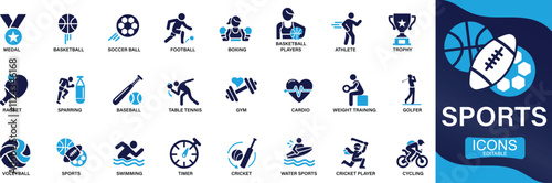 Sports icon set. football, basketball, trophy, competition, medal, gym You can easily change the color.