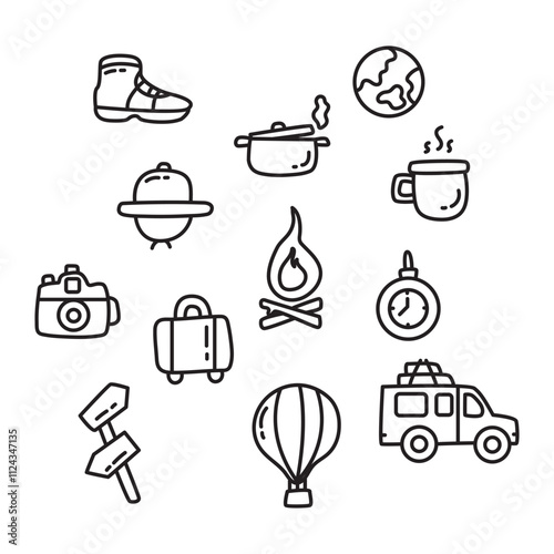 camping icon set over white background, line style, vector illustration