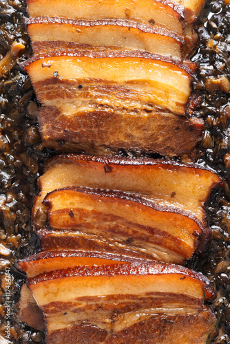 traditional chinese braised pork belly with preserved vegetables