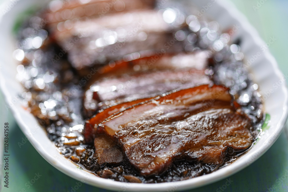 traditional chinese braised pork belly with preserved vegetables