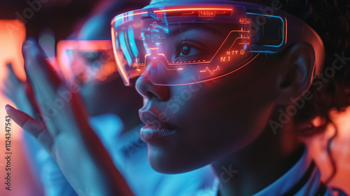 Close-Up Futuristic Portrait of Model with LED Neon Glasses