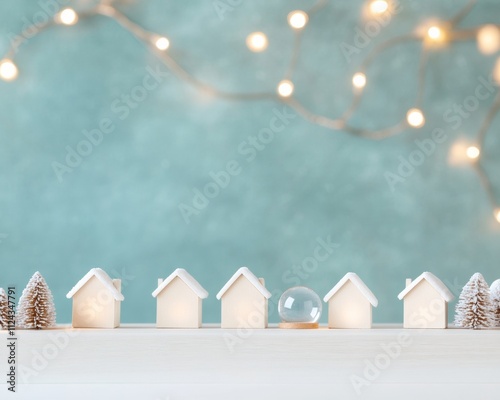 Magical Winter Scene with Miniature Christmas Houses and Twinkling Lights - Perfect for Christmas, New Year, and Hanukkah photo