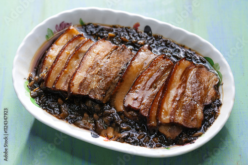traditional chinese braised pork belly with preserved vegetables