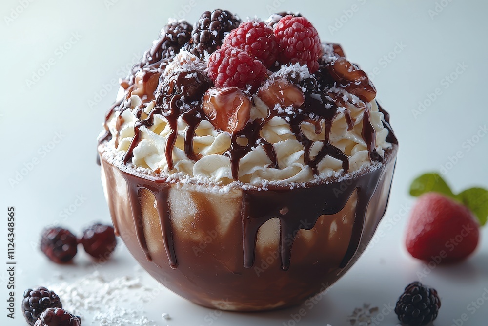Indulgent Chocolate Ganache Dessert Bowl with Berries Indulgent Chocolate Ganache Dessert Bowl with Berries