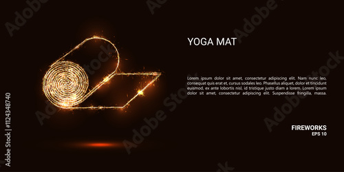 Yoga Mat. A yoga mat consists of sparks and fire. Festive bright fireworks. Decorative element for celebrations and holidays. Vector illustration.