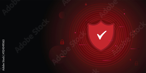 Cyber security technology concept , Shield With Keyhole icon with circle line background , personal data with red background