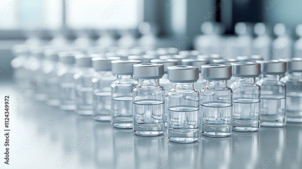 A series of clear glass vials filled with liquid, arranged neatly on a surface, likely indicating a pharmaceutical or laboratory setting. A series of clear glass vials filled with liquid, arranged neatly on a surface, likely indicating a pharmaceutical or laboratory setting.