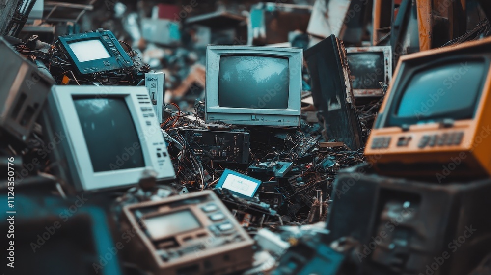 Fototapeta premium Abandoned Electronic Graveyard: A Technological Time Capsule
