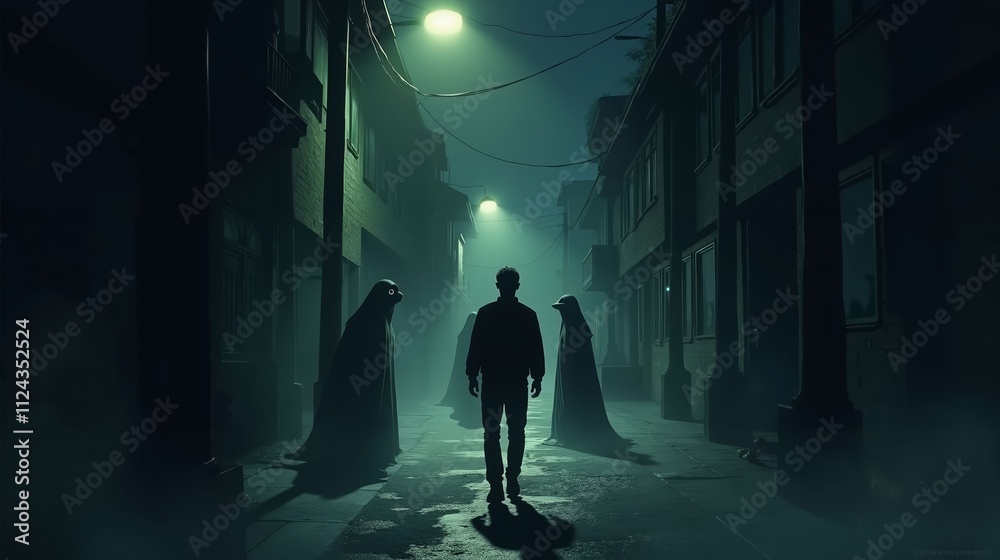 Chilling Illustration of Ghostly Figures Whispering in a Dark Alley Chilling Illustration of Ghostly Figures Whispering in a Dark Alley