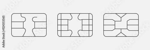 Set of SIM chip card line icons. EMV chip illustration. Microchip for Payment or credit card. Vector