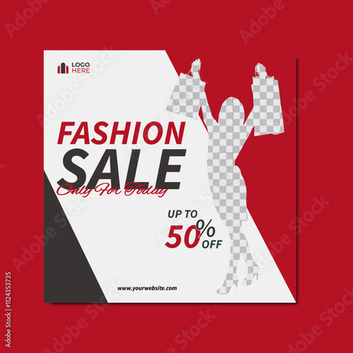 Red Color Fashion sale social media post and web banner template