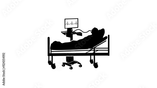 ICU ventilator, black isolated silhouette