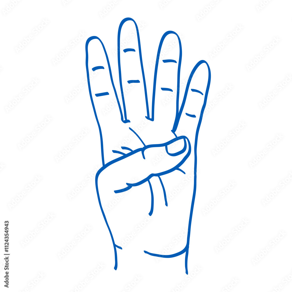 Hand gesture sketch. Counting with fingers. Four sign Hand gesture sketch. Counting with fingers. Four sign