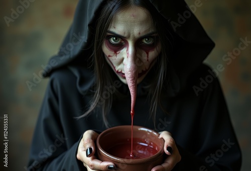 Ugly witch with long nose m...