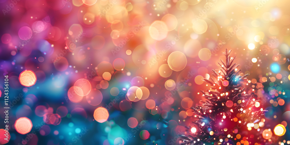 Vibrant Christmas Lights and Bokeh Effects on a Colorful Background, Creating a Joyful Holiday Atmosphere Vibrant Christmas Lights and Bokeh Effects on a Colorful Background, Creating a Joyful Holiday Atmosphere