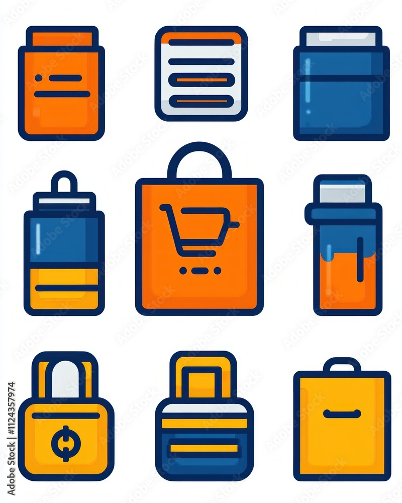 E-commerce shopping icons digital store graphic design modern flat viewpoint concept E-commerce shopping icons digital store graphic design modern flat viewpoint concept