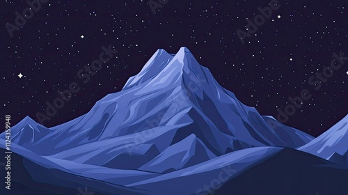 Majestic Snow-Capped Mountain Under Starry Night Sky in Serene Landscape Perfect for Nature and Adventure Themes in Art and Design Projects