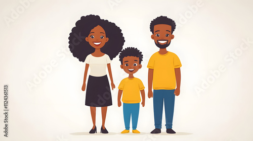 Illustrated portrait of a happy family of three, featuring a smiling mother, father, and son. Simple, vibrant design perfect for family-related themes and concepts. photo