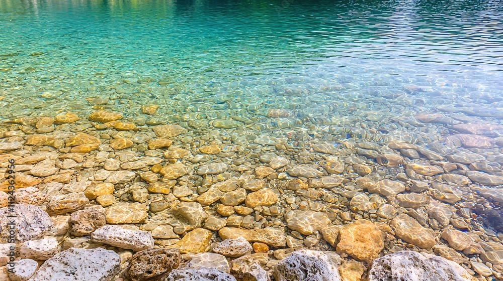 A striking photograph featuring a serene sparkling water surface, glistening beautifully under soft natural lighting. The composition is designed to highlight the clarity and freshness of the water, A striking photograph featuring a serene sparkling water surface, glistening beautifully under soft natural lighting. The composition is designed to highlight the clarity and freshness of the water,